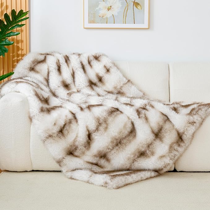 Touchat Luxury 1000GSM Faux Fur Twin Blanket, Super Thick Warm Cozy Heavy Blankets for Couch Bed Sofa, Plush Fuzzy Elegant Winter Reversible Mink Blanket for Living Room Bedroom 60x80,Taupe