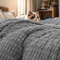PHF Ultra Soft Flannel Fleece Blanket Queen Size, Lightweight 3D Jacquard Fleece Blanket, No Shedding, No Pilling, Luxury 340GSM Aesthetic Fluffy Cozy for Bed Room Decor, 90"x90", Frost Gray
