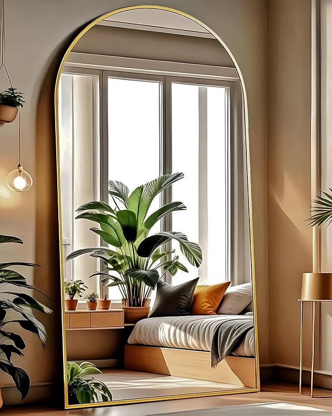 Arched Floor Mirror - Full Length 76"x34", Oversized Wall Mirror for Bedroom & Living Room, Large Gold Standing Mirror, Durable Framed Floor-Length Mirror