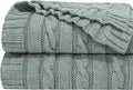 NTBAY 100% Pure Cotton Cable Knit Throw Blanket, Super Soft Warm 51x67 Knitted Throw Blanket for Couch, Sofa, Chair, Bed - Extra Cozy, Machine Washable, Comfortable Home Decor, Light Grey