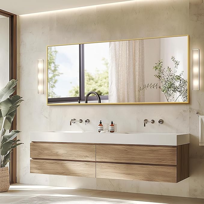 Full Length Standing Mirror, 70"x24" Gold Full Body Mirror with Aluminum Alloy Frame, Free Standing or Wall Mount for Bedroom, Living Room, Dressing Room