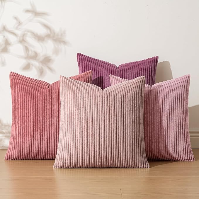 EMEMA Aesthetic Pink Decorative Throw Pillow Covers for Couch Bed Livingroom 16x16 Inch Set of 4 Cute Coquette Corduroy Boho Square Pillow Case,Western Modern Cushion Covers Home Spring Decor