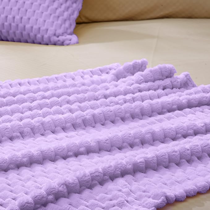 Vessia Flannel Fleece Twin Size Blanket(60x80 inch), 3D Jacquard Light Purple Fuzzy and Warm Blanket for Couch, Sofa, 300GSM Super Soft Touch Cozy Lightweight Bed Decor for All-Season