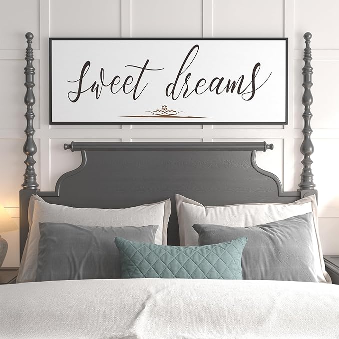 PEONIA 41" x 15" Sweet Dreams Above The Bed Wall Decor - Aesthetic And Minimalist Sweet Dreams Large Above Bed For Bedroom Wall Art Decor Canvas Signs With Soft Colors, Delicate Details (Black)