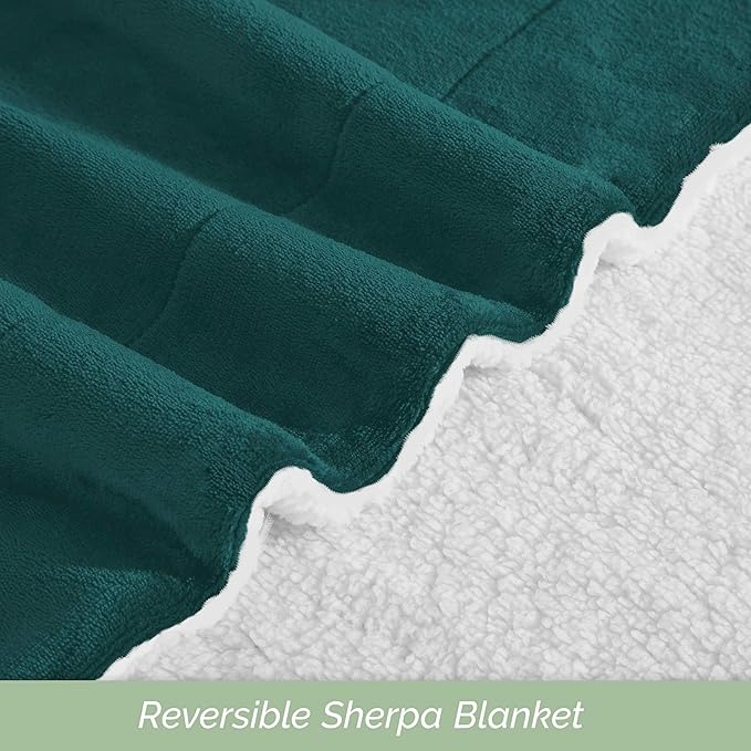 Elegant Comfort Ultra Soft Reversible Flannel Sherpa Blanket - Cozy Silky Fleece Throw for Couch, Bed - Plush Fuzzy Warm Winter Blanket for Gift, Full, Turquoise