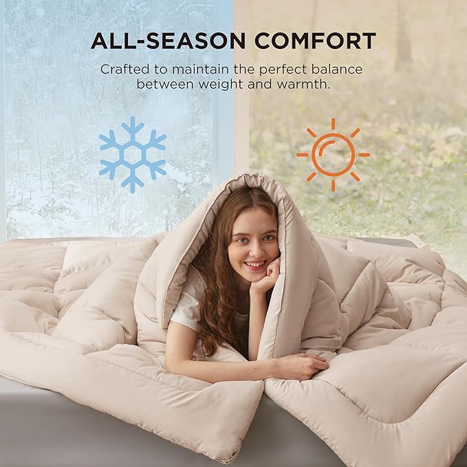 Bedsure Comforter Duvet Insert - Quilted Comforters Full Size, All Season Duvet, GentleSoft Down Alternative Bedding, with 8 Tabs, Gifts for Women/Men, Beige, Full 86 x 82 Inches