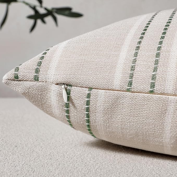 Hckot Spring Throw Pillow Covers 20x20 Set of 2 Green Striped Pillow Covers Decorative Pillows Square Cushion Covers for Sofa Couch Bed Living Room Farmhouse Decor,Sage Green