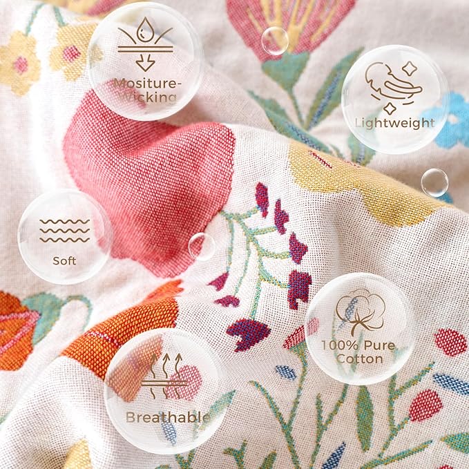 Boho Throw Blanket for Couch Sofa Chair Cotton Spring Blankets for Bedroom Living Room All Season Soft Lightweight Reversible Floral Embroidery Throws 50"x60" Bohemian Room Decor