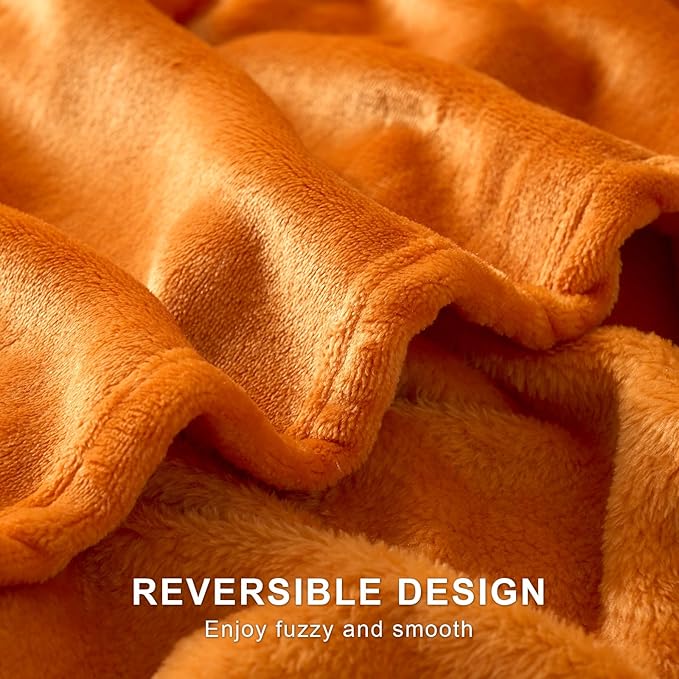 Hansleep Fleece Orange Queen Blanket, Super Soft Flannel Fuzzy Plush Cozy Blanket for All Seasons, Orange, Queen 90x90 Inches