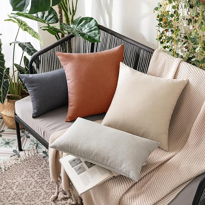 MIULEE Pack of 2 Decorative Outdoor Solid Waterproof Throw Pillow Covers Euro Sham Faux Linen Garden Farmhouse Cushion Cases for Summer Patio Tent Balcony Couch Sofa 22x22 Inch Rust