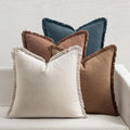 MIULEE Decorative Couch Pillow Covers Neutral Linen Fringe Throw Pillows Set of 4 Modern Rustic Cushions Boho Farmhouse Pillowcases for Bed Sofa Living Room Spring Decor 20x20 Inch Beige/Brown/Blue