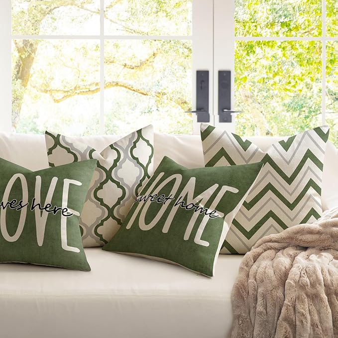YCOLL Farmhouse Pillow Covers 18x18 Set of 4 Throw Pillow Covers Rustic Linen Decorative Pillows Square Cushion Covers for Couch Sofa Bedroom Home Decor