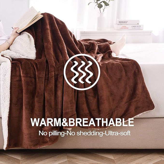 NANPIPER Sherpa Blanket Twin Thick Warm Throw for Winter Bed Super Soft Fuzzy Flannel Fleece/Wool Like Reversible Velvet Plush Blankets (Brown Twin Size 60"x80")