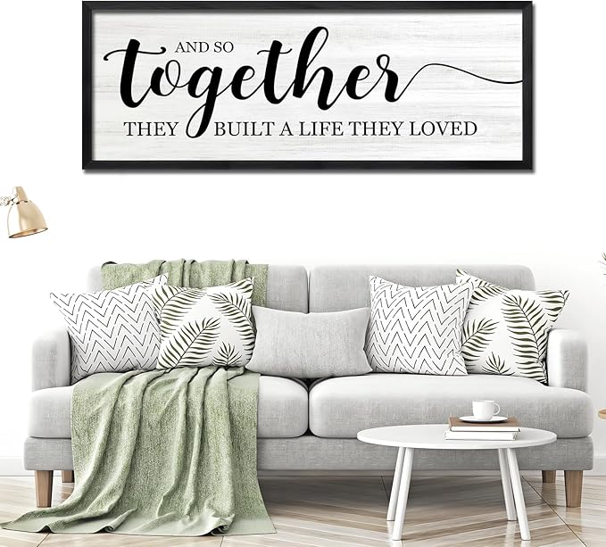 And So Together They Built A Life They Loved DecorativeSign & Plaque Framed Wall Art for Couples, 40''×15'' Vintage Wooden Horizontal Wall Decor Above Bed, Rustic Farmhouse Wedding Gift