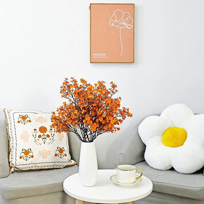 Mandy's Orange Artificial Baby’s Breath Flowers 6 Bundles Silk Gypsophila, 18.5 Inch European Style Modern Home Decor Centerpiece, Neutral Wedding Flower Arrangements
