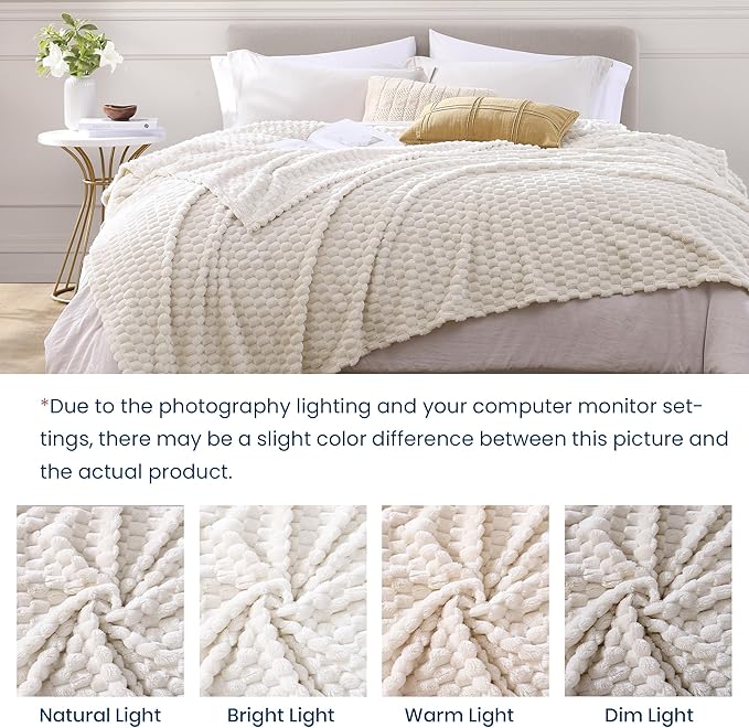 Monbix Ivory Fleece Throw Blanket for Couch- Room Decor Soft Cozy Blankets for Women, Lightweight Fuzzy Fleece Flannel Bed Blanket Suitable for All Seasons(60"×80",Ivory)