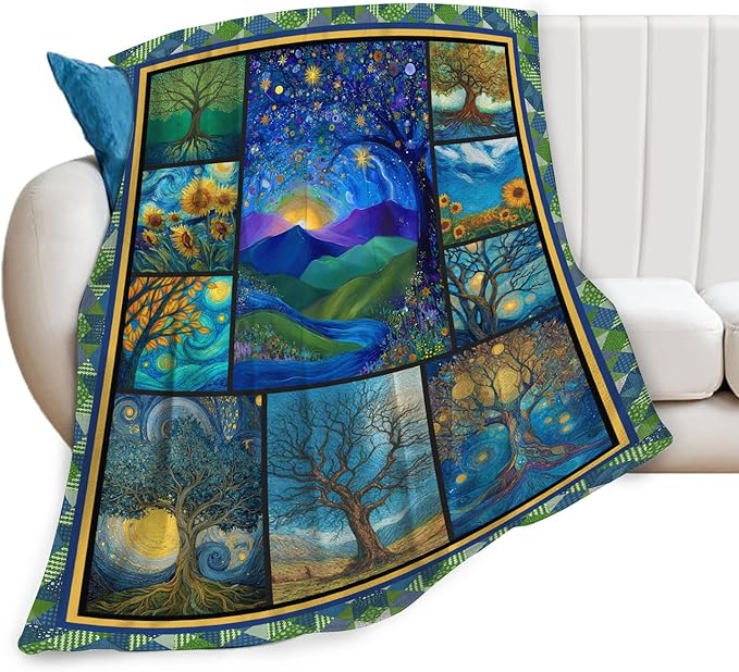 Tree of Life Blanket for Girls Women Boys Men Adults Kids Soft Cozy Fleece Tree Painting Art Throw Blankets Gifts Warm Flannel Plush Lightweight Decor for Couch Bed Sofa 50"X40"