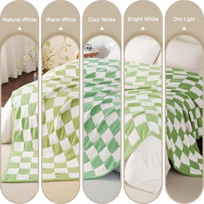 Whale Flotilla Checkered Knit Blanket Twin Size, Ultra Soft Warm Reversible Cozy Decorative Blankets for Couch Sofa and Bed, 60x80 Inch, Light Green