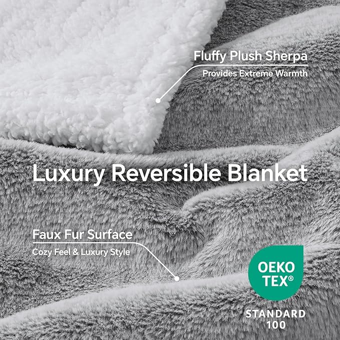 BEDELITE Sherpa Twin Blanket for Couch – Ultra Soft & Cozy Plush Blanket for Sofa, Bed & Room Decor, Thick Fluffy Throw Gifts for Women, Men, Mom, Dad, 60x80 inch, Light Grey