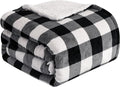 Elegant Comfort Ultra Soft Reversible Buffalo Plaid Flannel Sherpa Blanket - Cozy Silky Checkered Fleece Throw for Couch, Bed - Plush Fuzzy Warm Winter Blanket for Gift, Twin XL, Black