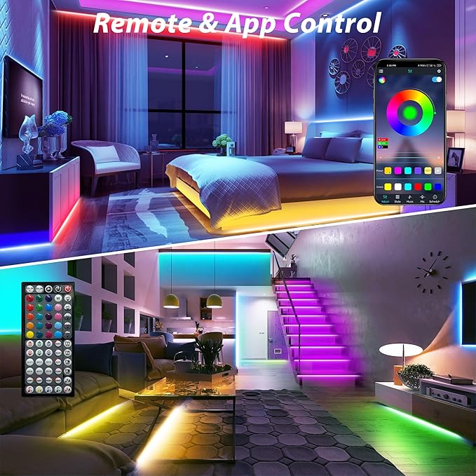 Led Lights for Bedroom 150ft Color Changing RGB Led Strip Lights Music Sync, DIY Led Light Strip with Remote and App Control, Dimmable Led Lights for Room Party Home Decor Cool Things (2*75ft)