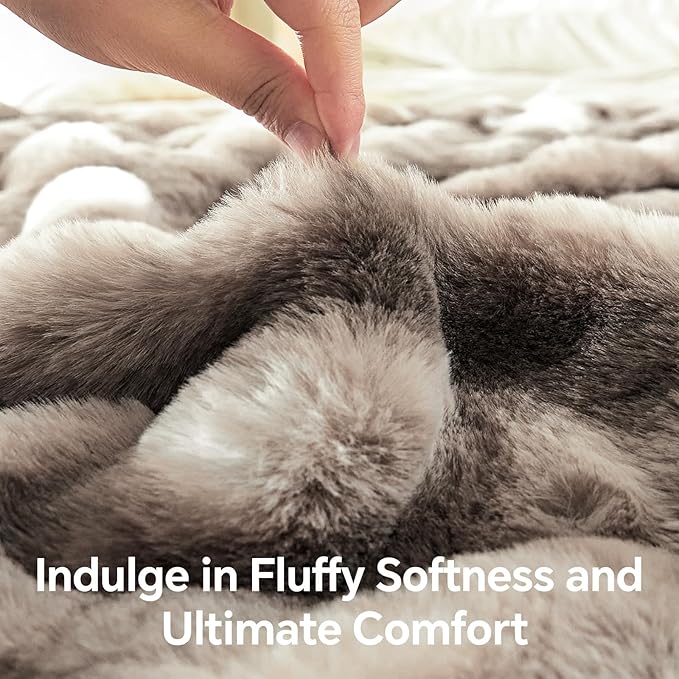 BEDELITE Faux Fur Throw Blanket for Couch, Decorative Tie-Dye Taupe Plush Bubble Blanket - Super Soft & Cozy Fluffy Faux Rabbit Fur Blanket for Women Gift, 50x60 Inches