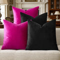 GIGIZAZA Pillow Covers 20x20 Set of 4,Black Hot Pink Velvet Soft Pillow Covers Decorative Square Modern Pillows Cushion Cases for Living Room