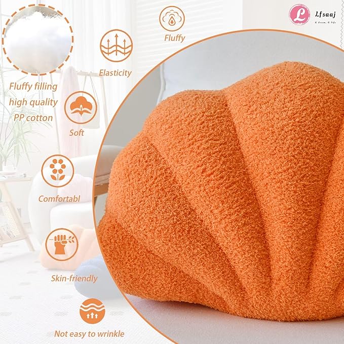 Lfsaaj Orange Seashell Throw Pillows, Shell Shaped Throw Pillows, 13 Inch Soft Home Decorative Pillow Plush Cushion for Bed Couch Living Sofa Room Decor Accent Throw Pillow