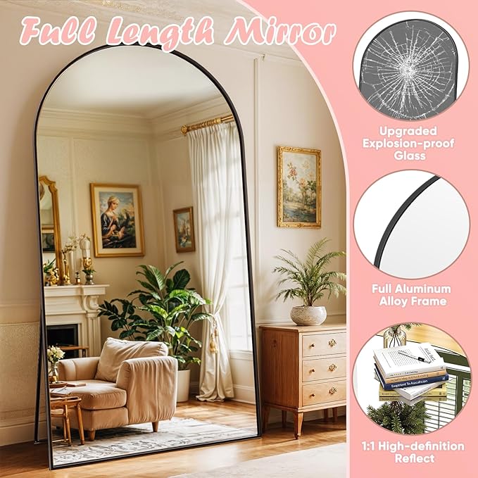 Full Length Mirror, 81" x 41" Arched Full Body Mirror Large Standing Floor Mirrors, Mirrors for Bedroom, Bathroom, Living Room Standing or Wall Leaning, Black