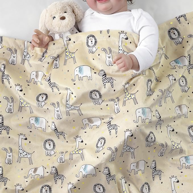 CREVENT 2Pcs 30''X40'' Cute Cozy Fluffy Warm Baby Blankets for Infants Toddlers' Bedding Crib Cot Stroller - Grey Cloud + Minky Zoo