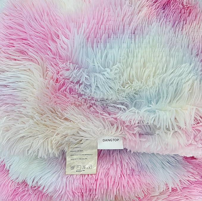 DANGTOP Fuzzy Faux Fur Throw Blanket, Tie Dye Fluffy Blanket, Super Soft Rainbow Blanket for Girls, Luxury Cozy Warm Plush Thick Sherpa Throws for Bed Couch Living Room (Rainbow, 50X60 inches)