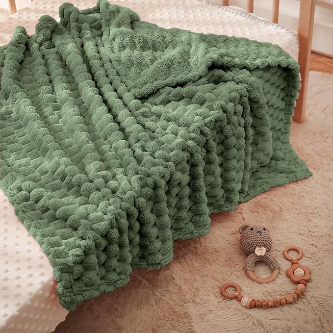HOMRITAR Baby Blanket 4 Pcs, Ultra Soft 3D Flannel Fleece Fluffy Blankets for Nursery, Warmer Plush Bed Blanket Set, Christmas Baby Gift Idea for Boys & Girls, 30x40 Inches (2 Olive Green + 2 Cream)
