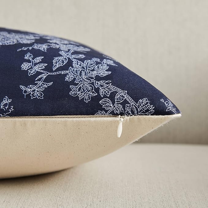 100% Cotton French Pastoral Throw Pillow Covers Set of 2, 12x20 Inch Background/Blue Farmhouse Decorative Cushion Covers for Sofa Bed Living Room Home Decor