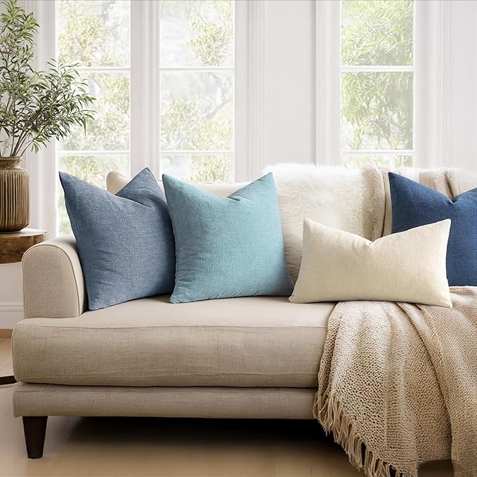 MIULEE Smoke Blue Couch Pillow Covers 22x22 Inch, Set of 2 Soft Chenille Decorative Euro Throw Pillow Covers Summer Farmhouse for Sofa Living Room Bed