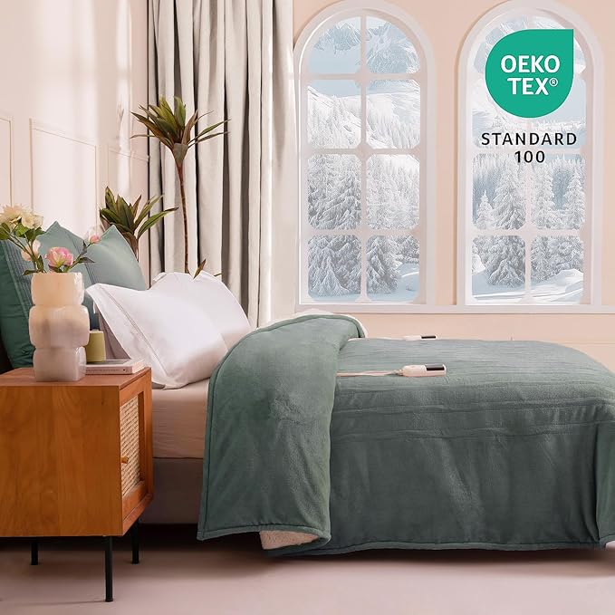 Heated Blanket Twin Size - Single Controllers Electric Blanket Twin with 9 Heat Settings & 10 Hour Auto Off,Overheat Protection,Machine Washable 62"x84" (Lake Green)