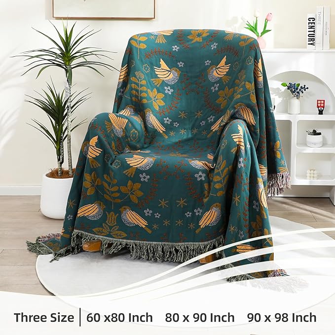 Boho Sofa Bed Large Throw Blanket, Ultra Soft Luxury King Throw Quilt, 100% Organic Cotton Reversible Bohemian Throw for Couch Chair Bedspread and Gift, 91" x 98"-Teal