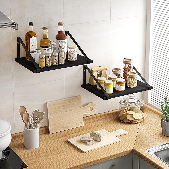 Fixwal Floating Shelves for Wall, 16.5 X 12 X 0.6in Black Shelves for Bedroom, Large Wall Shelf for Living Room, Kitchen, Bathroom, Laundry Room and Decor Storage