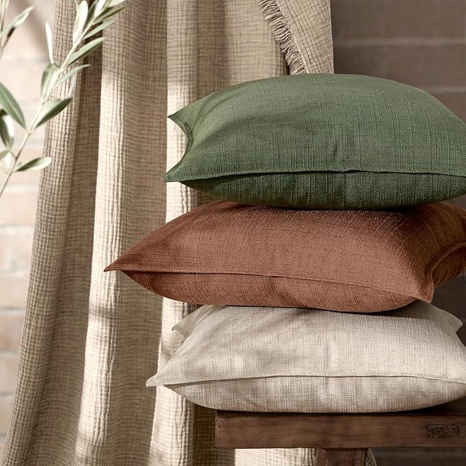 MIULEE Pack of 2 Thick Textured Couch Throw Pillow Covers, Dark Green Decorative Pillow Covers 20x20, Linen Cushion Cases for Sofa Bed Living Room Modern Farmhouse Home Decor, No Filling