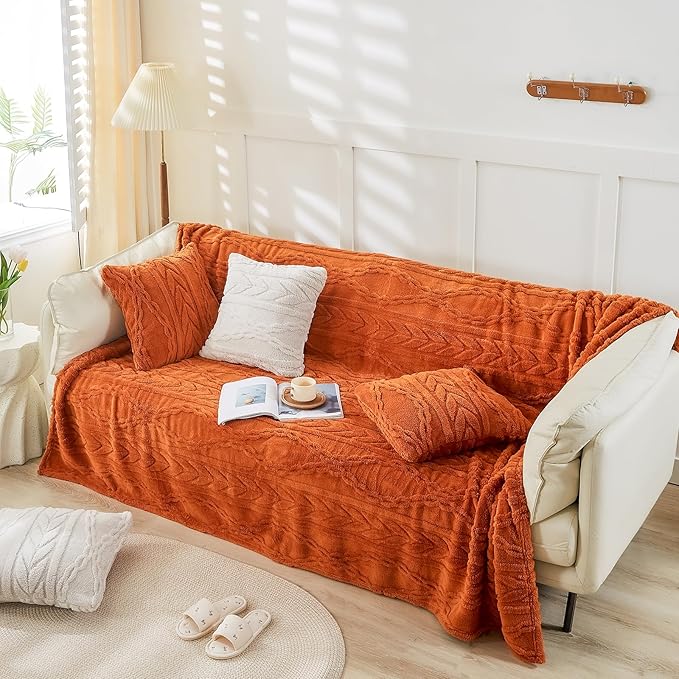 YUSOKI Twin XL Blanket Single Layer,Weight(3.1lb),370GMS-3D Stylish Design for Gift Home Decor (Burnt Orange,65"x90")