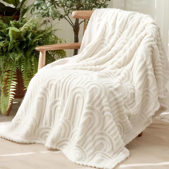 Bedsure GentleSoft Cozy Throw Blanket for Couch - Soft Boho Blankets for Women, Fuzzy Fleece Comfort Throw, Spring Boho Home Room Decor Aesthetic, Gifts for Women Teen Girl, Off White, 50x60 Inches