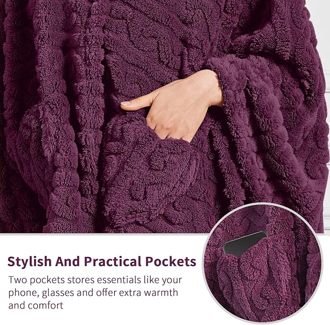 Wearable Blanket Sherpa Fleece Shawl Blanket with Pockets Blanket Poncho Cape for Adults, Cozy Shawl TV Throw Blankets