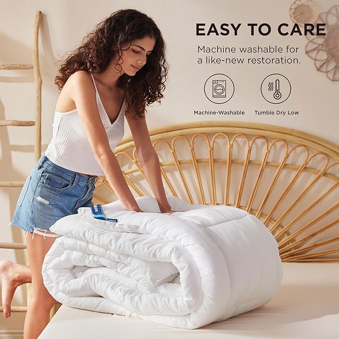 Bedsure Comforter Duvet Insert - Quilted Comforters Queen Size, All Season Duvet, GentleSoft Down Alternative Bedding, with 8 Tabs, Gifts for Women/Men, White, Queen 88 x 88 Inches