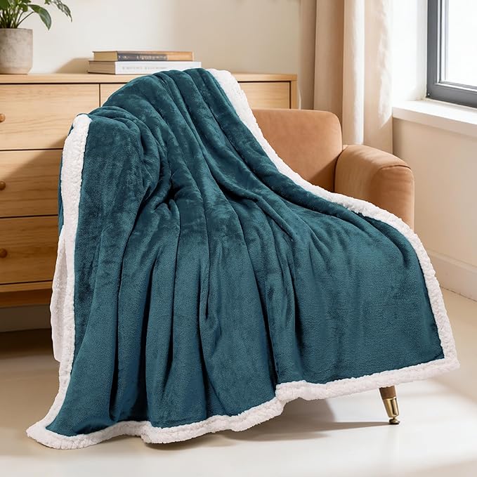 BEAUTEX Sherpa Fleece Throw Blankets, Soft Fluffy Flannel Plush Blanket and Throw, Fuzzy Cozy Cuddle Blankets for Couch Bed Sofa Adults (50" x 60", Dusty Blue)