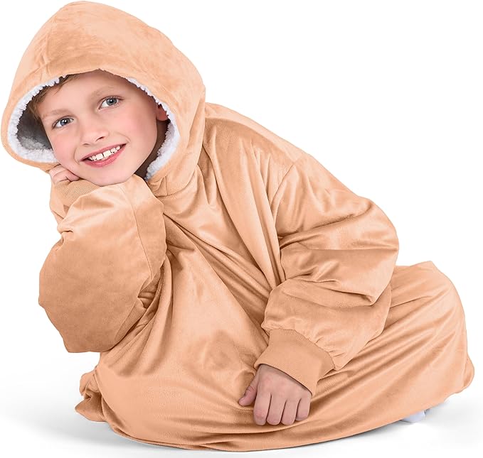 Bare Home Wearable Blanket Hoodie - Soft Plush Sherpa - Warm and Cozy - Oversized Wearable Blanket - Adult & Kid Sizes