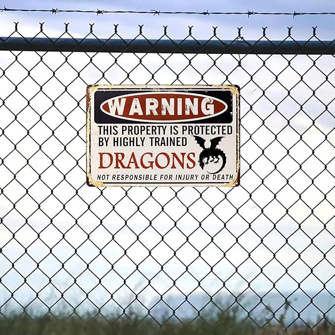 Dragon Decor, Funny Vintage Metal Dragons Sign