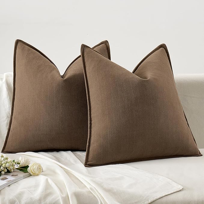 MIULEE Pack of 2 Dark Brwon Decorative Pillow Covers 18x18 Inch Soft Chenille Luxurious Couch Throw Pillows Farmhouse Cushion Covers with Elegant Design for Sofa Bedroom Living Room Home Decor