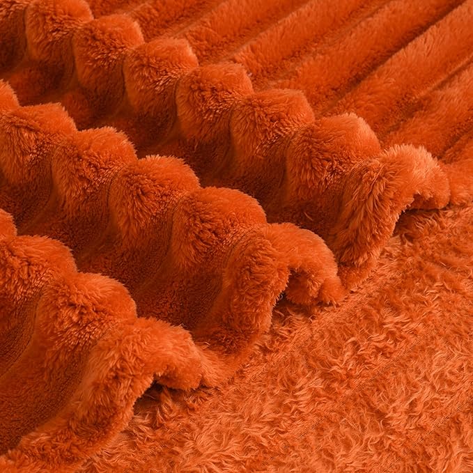 Vessia Flannel Fleece Throw Blanket for Couch,Sofa,Bed, 300GSM Striped Orange Throw Blanket for Adults and Kids, Super Soft Warm Cozy Lightweight Home Decor for All-Season(50x70inch)