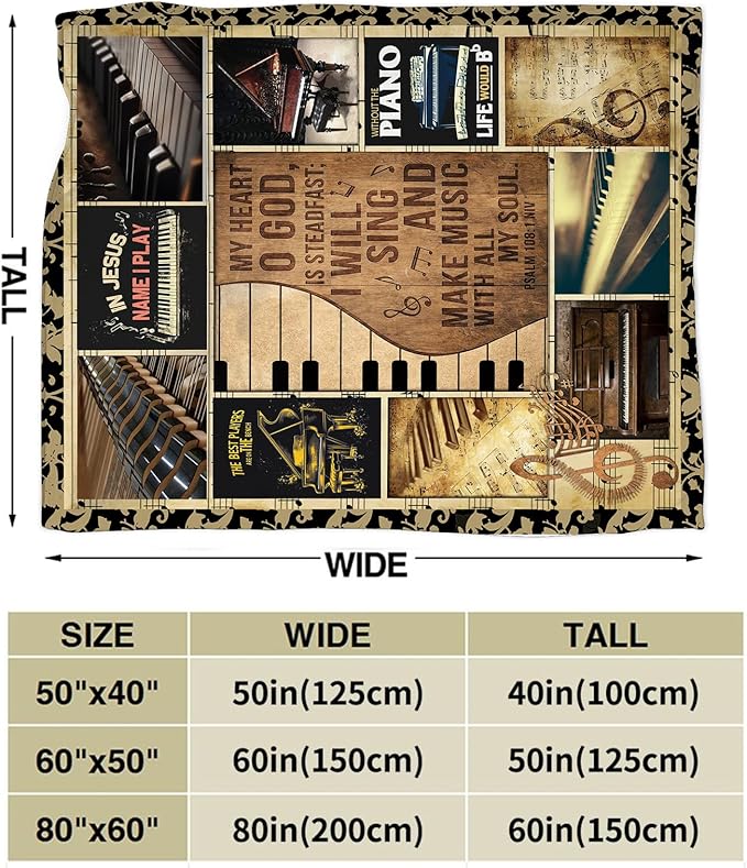 Vintage Piano Blanket Music Throw Blankets Decor Stuff Cozy Flannel Fleece Soft Plush Fuzzy Warm Lightweight Bedding Gifts for Women Girls Kids 80"X60"