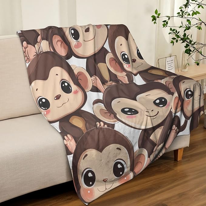 Monkey Throw Blanket Soft Warm Cozy Cute Monkeys Blankets Fuzzy Plush Fleece Monkey Blanket Gifts for Couch Bed Sofa Home Decor 40''X50''