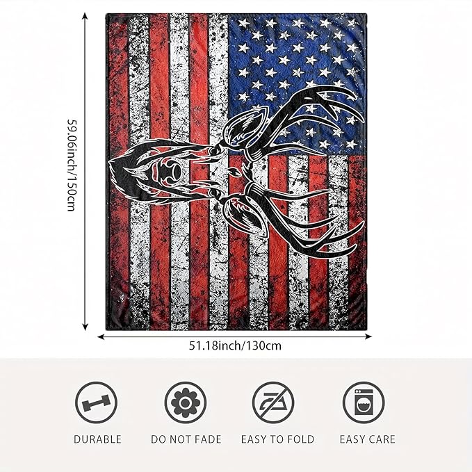 Deer Hunting Throw Blanket for Couch Sofa Bed, Rustic Wildlife Decor, Unique Gift for Hunters and Men, Man Cave Cabin Lodge, Country Home, Cozy All Season Comfort, 50'' x 60''